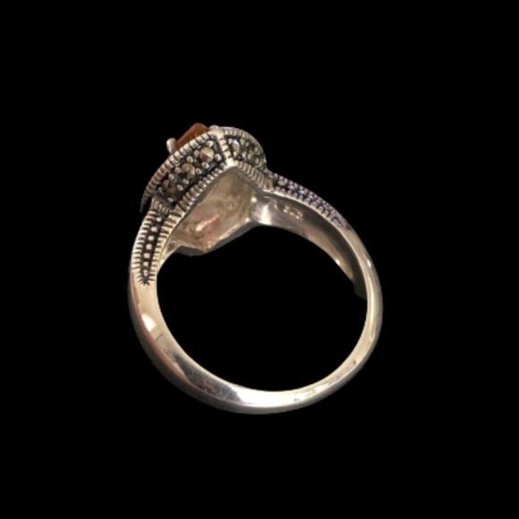 VINTAGE Marquise Cut Citrine Gemstone Sterling Silver Cocktail Ring Sz 7 - Picture 6 of 7